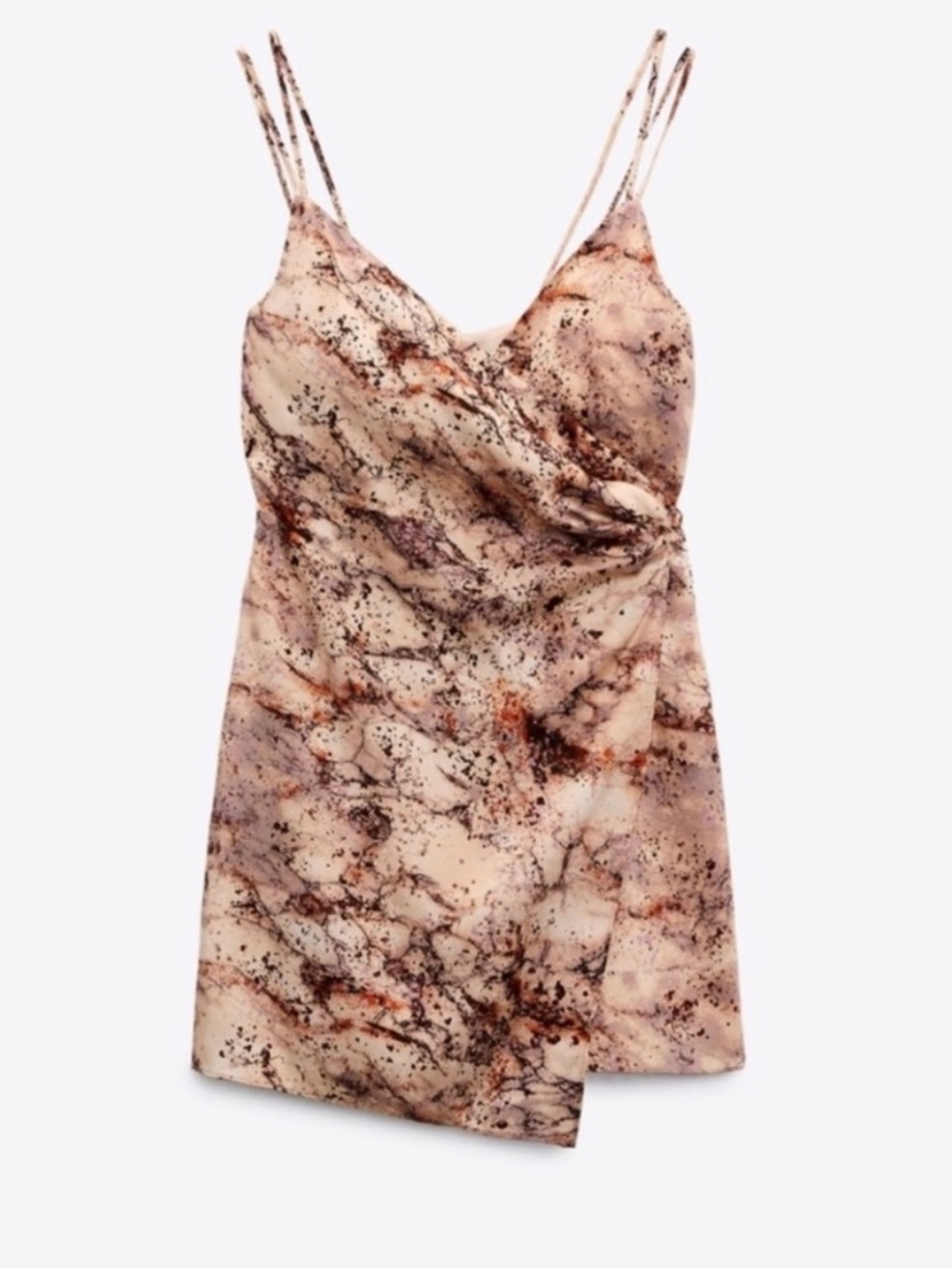 Zara Marble-Print Mini Dress in Beige and Pink Tones